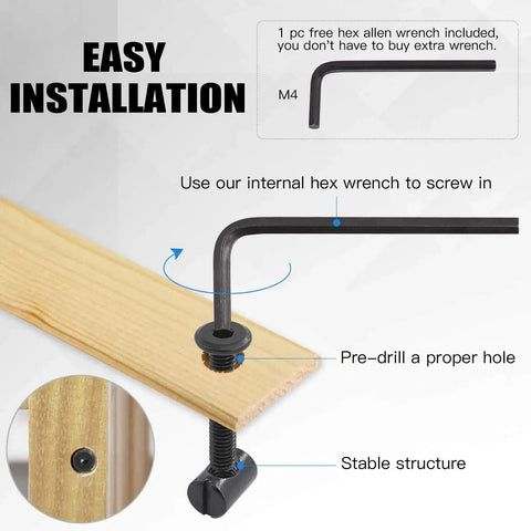 Diagram of internal hex wrench installation from All-In-One M6 Hex Socket Cap Screws And Barrel Nuts Replacement Kit For Cribs, Chairs, Tables, Cabinets And Furniture, 141-Piece Set With 15mm, 25mm, 35mm, 45mm, 55mm, 65mm, 75mm Screws And 70 Barrel Nuts.