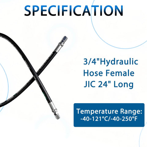 Heroson hydraulic hose 3/4in with female JIC fittings, 24-inch long, black