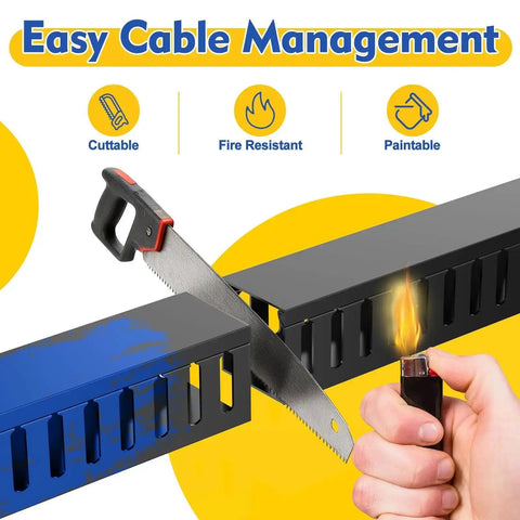 Under Desk Cable Management Raceways Kit, Two-Piece Open Slot Duct For Hiding Wires, fire-resistant and cuttable feature image