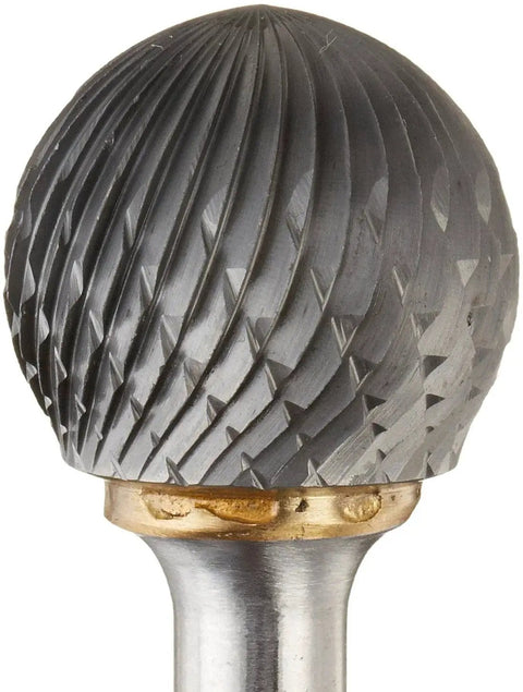 Carbide Ball End Double Cut Burr for Die Grinder, Three Quarters Inch Diameter, Eleven Sixteenths Inch Cut Length, One Quarter Inch Shank