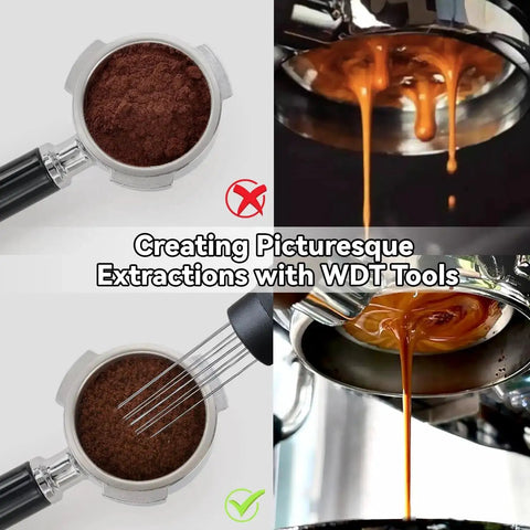 Espresso Distribution Tool and Portafilter Holder for Ninja Espresso Machines ES601 ES701 in use with extracted espresso shots.