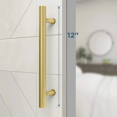 Interior Sliding Barn Door Hardware Madison Pull 12 Inch Brushed Gold Finish for Wood Interior Doors