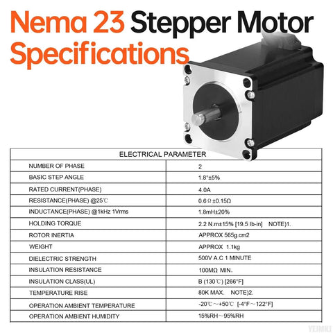 Beefy Nema 23 Stepper Motor 3 Pack For CNC Mills Lathe And 3D Printers With 2 Phase 1.8 Degree Step specifications chart