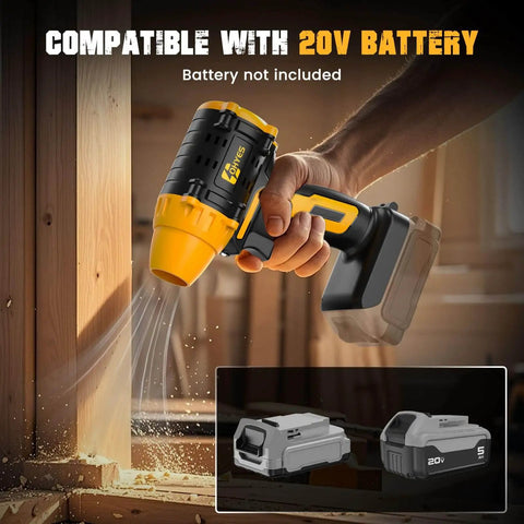Using Air Duster 380W Beast Power Brushless High Speed Motor 100,000 RPM Turbo Jet Fan in workshop, compatible with 20V battery.