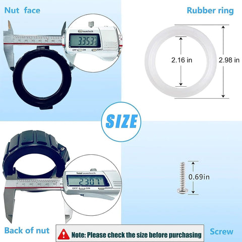 Black 2-inch spa heater split nut union kit (2 pcs) with screws and gasket; Balboa Gecko compatible.