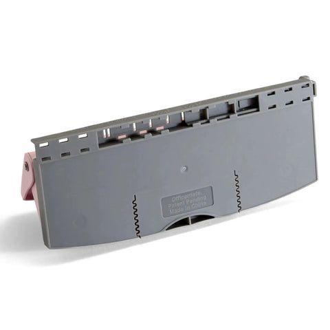 Back view of Adjustable 6 Hole Punch in pink for planners and binders; fits Mini, A6, A5, Half Letter paper, 8 sheet capacity.