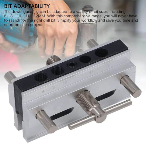 Self Centering Doweling Jig Kit With Adjustable Width Drilling Guide And Six Bushings, Universal Wood Thickness Range 0.4 To 2.4 Inches, Compatible With 6, 8, 10 And 12 Mm Dowels, Silver Finish