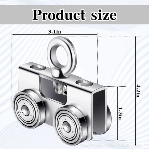 Four-Piece Ring-Style Electric Hoist Trolley Set For 1-5/8 Inch Wide Strut Channel, Silent Operation, product size dimensions