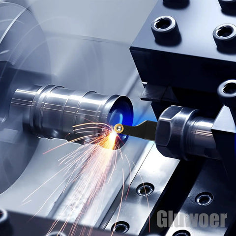 Built Tough Lathe Tool Holder Set One Half Inch SRACR L1212H06 for turning and profiling, shown in use with sparks flying.