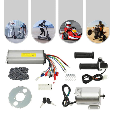 Components of 48V 2000W Brushless DC Motor Kit With 4300 RPM 33A Mosfet Controller LCD Display and throttle for e-scooters.