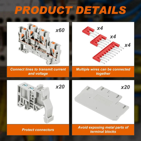 Product details of DIN Rail Terminal Block Kit With Screwless Push In Twin Spring Connectors ST2-2.5/2-2 and accessories