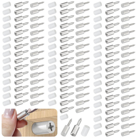 100-Pack Self Tapping Screws Cabinet Laminate Shelf Pegs Non-Slip Pins for Bookcases, Wardrobes, Kitchen Cabinets Cross Screw Fixed Design