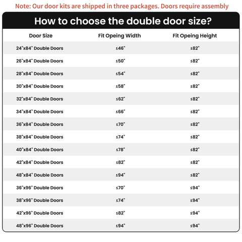 White Double Barn Door Kit With Twelve Foot Sliding Hardware 72 By 84 Inches size chart with various door dimensions
