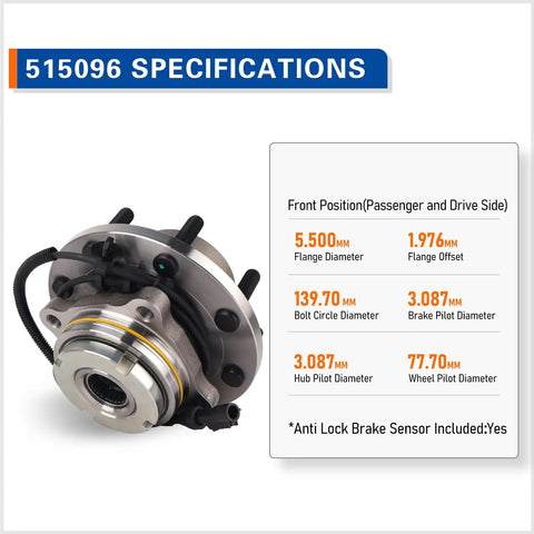 Pair Front Wheel Hub Bearing Assembly for 2007 to 2014 Cadillac Escalade ESV Suburban 1500 Tahoe Yukon XL 1500 specifications
