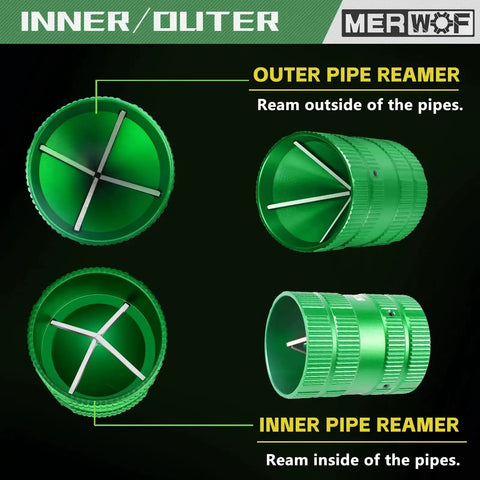 Pro Grade Durable Aluminum Pipe Reamer for Copper and PVC with four sharp stainless reamers and green non-slip handle