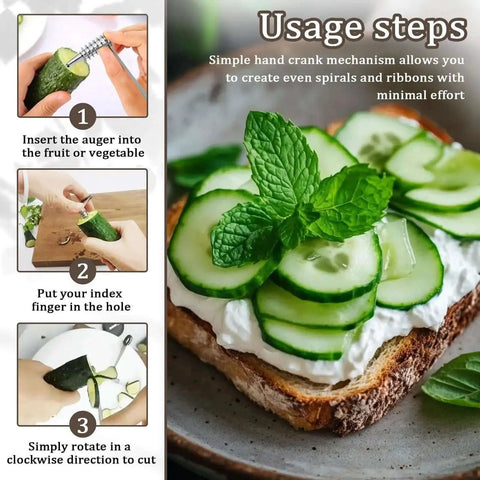 Usage steps for 2 In 1 Veggie Spiral And Crinkle Cutter Peeler For Veggies And Potatoes Stainless Steel Spiralizer For Zucchini Carrots Potatoes And Salad Garnishes 2 Pack GYHZ