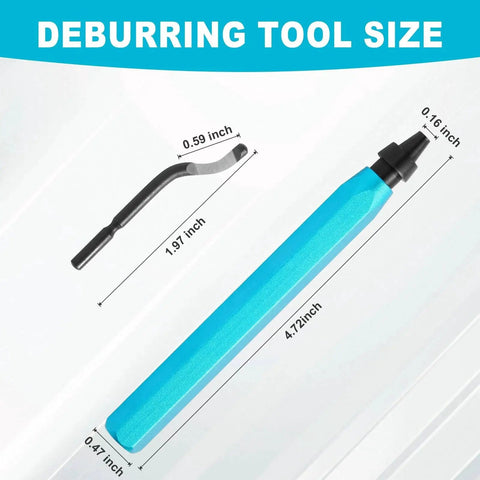 Deburring Tool Set With 11 High Speed Steel Swivel Blades For Metal Resin PVC Copper Aluminum And Plastic 3D Printing Burr Removal Blades Easy Edge Smoothing Pro Grade Deburring Kit For DIY Pros Pipes Edges And Parts shown with measurements.