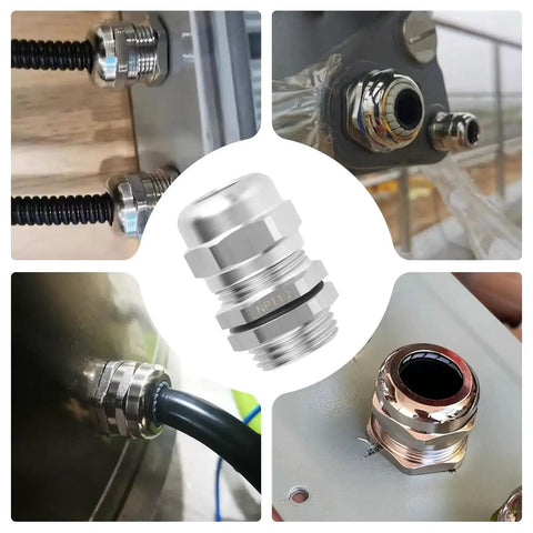 Five Pack Nickel Plated Copper Cable Gland Waterproof Metal Seal With Adjustable Protection Fits Half Inch NPT Thread Installed