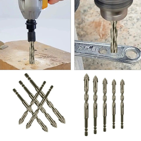 5 Piece 4 Tooth Eccentric Drill Bit Set for Concrete Glass Cast Iron Tile Wood and Metal Heavy Duty High Strength Hex Shank Short Bits