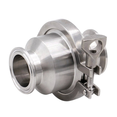 Sanitary check valve, 1.5 in tri-clamp ends, stainless steel 304 body, FKM gasket, clamp assembly