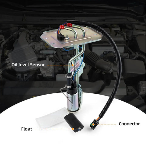 Electric Fuel Pump Assembly For Jeep Wrangler YJ 1991 1992 1993 1994 1995 2.5L 4.0L 20 Gallon Tank Replacement Direct Fit Low Noise Design OE Style 5003861AA 5003861AB SP736H 4637182 J670305 close-up showing connectors and oil level sensor