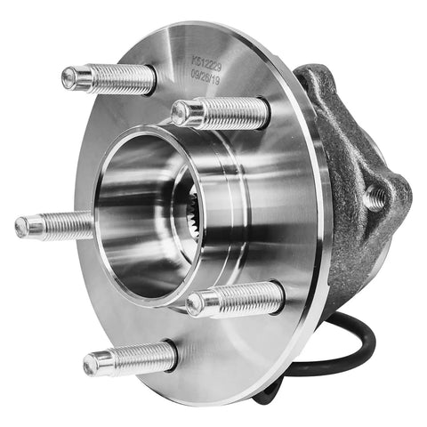 Front view of 2-Pack Rear Wheel Bearing Hub Assemblies For Chevy Equinox, Saturn Vue, Pontiac Torrent 2002-2007 With 5-Bolt Pattern And ABS Sensor Wire, 4-Bolt Square Flange - Rear Left And Right Replacements.