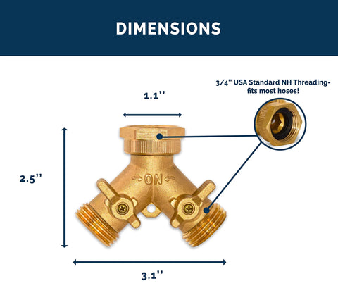 Morvat brass 2-way Y-splitter garden hose connector with on/off valves; lead-free, 3/4" NH threading for faucet