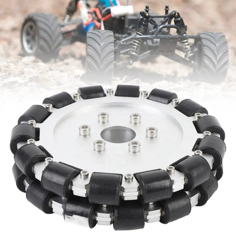 Close-up of Dope Omnidirectional Mecanum Wheel for 152mm Robot DIY Kit with 19mm Rollers, Aluminum Alloy, ideal for robotics projects.