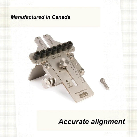 One Quarter Inch Stainless Steel Doweling Jig With Angle Guide For Edge Face And Corner Dowels Precision Woodworking Joinery Tool Built Tough Workhorse For Fast Accurate Alignments, displayed from side view highlighting scale markings and steel construction.