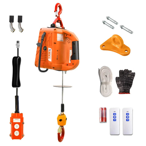 3 In 1 Electric Hoist Winch 1500W 1100Lbs Lift Capacity 25ft Height with accessories including remote and cables