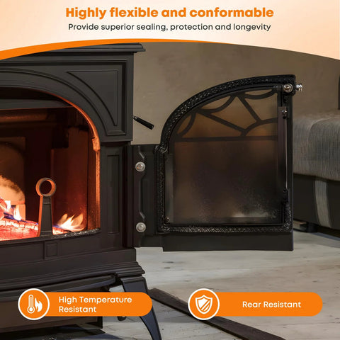 Stanbroil wood stove gasket kit, 1/4 in x 84 in graphite-impregnated fiberglass rope with high-temp cement for door