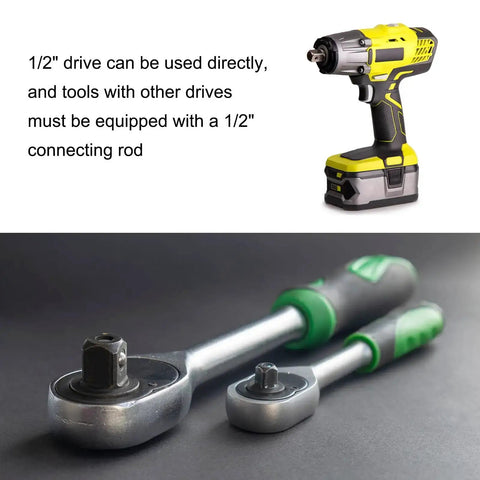 Two Piece M6 Triple Square Bit Socket Set 100mm Length 3.94 Inches One Half Inch Drive Extension For Impact Power Nut Driver Bits S2 Steel Black Finish for automotive repairs with 1/2 inch drive connecting rod and impact driver in background