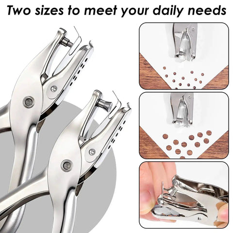 Two Piece Handheld Hole Punch Set With One Quarter Inch And One Eighth Inch Circle Punches for greeting cards and DIY crafts
