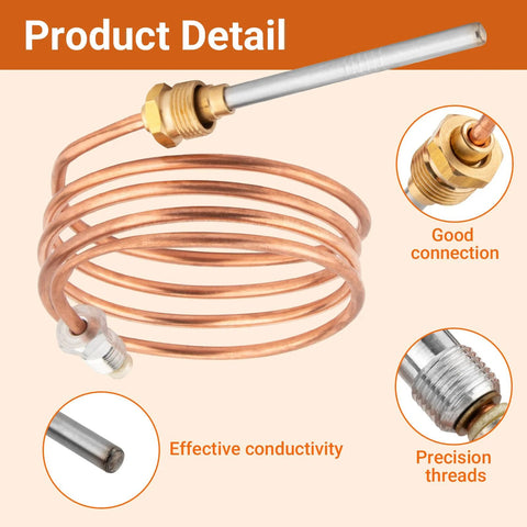 Furnace thermocouple, 36-inch copper spiral coil with brass adapter fitting and metal probe