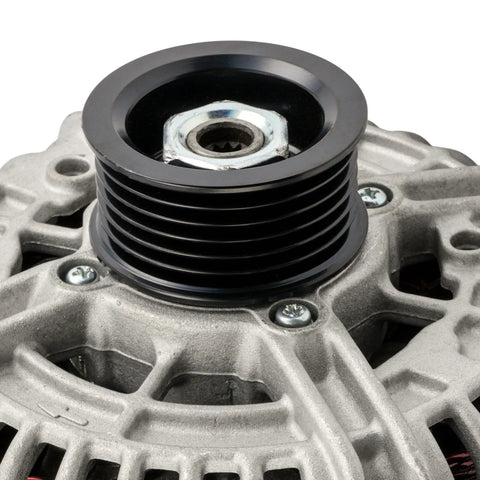 Alternator For 2001 to 2005 Mercedes C240 C320 CLK320 E320 SLK320 Crossfire ML350 2003 to 2005 120 Amp Bosch Unit With 6 Groove Pulley 12V CW Beefy Replacement OE Equivalent Compatible 12V Charging close-up
