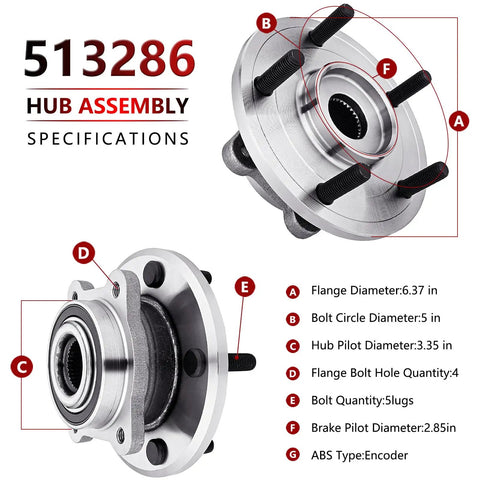 Front Wheel Hub Bearing Assembly 513286 for Dodge Journey 2009 Through 2020 Replacement Wheel Hub Kit with Bearings