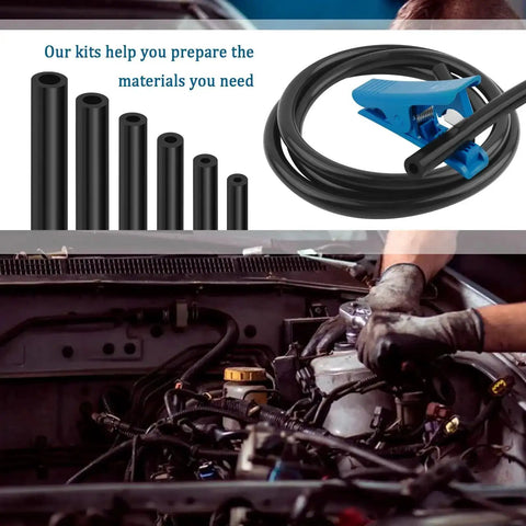 Six Piece Silicone Vacuum Hose Kit With 4.9 Ft Of Flexible Vacuum Lines And Tube Cutter, Size Range 1/8 In To 3/8 In in use
