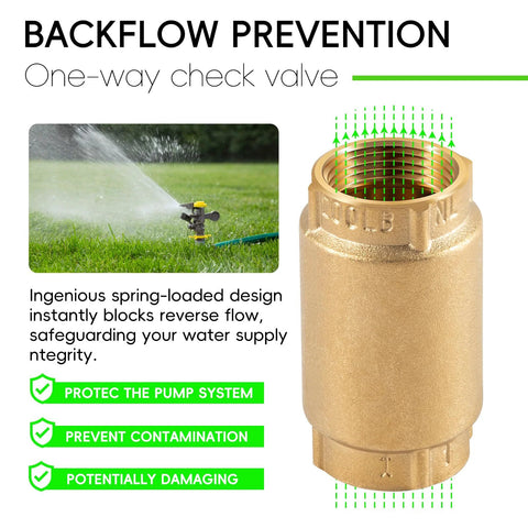1-inch brass backflow preventer check valve for irrigation, 1 in FNPT x 1 in FNPT, no-lead brass