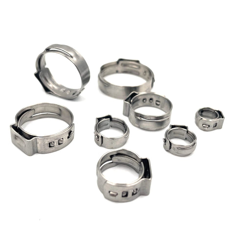 Hose clamps set: 25 pcs, 304 stainless steel, 10.3–12.8 mm, single-ear stepless, Amazon brand