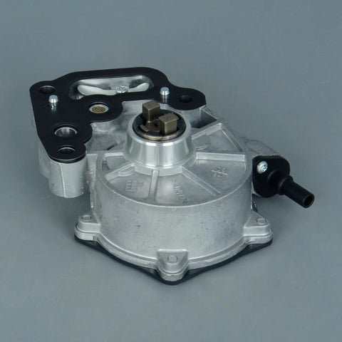 Brake vacuum pump assembly - aluminum housing, black mounting plate, vacuum outlet port