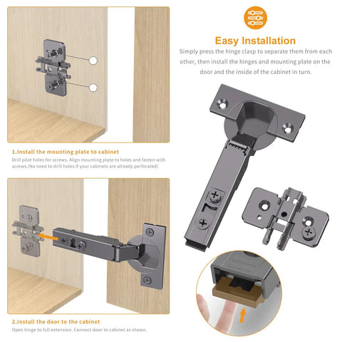 Frameless Full Overlay Soft Close Concealed Cabinet Hinges 20 Pack Black Titanium Plated Self Closing 105 Degree Open Angle