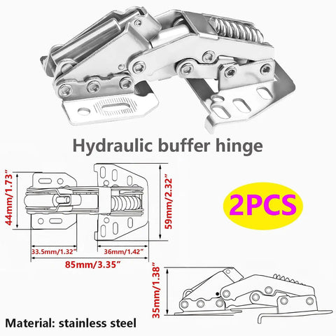 Heavy Duty Cabinet Hinges Set 2 Pack Soft Close Lid Stay Hinges For Cabinets And Furniture Doors Durable Cold Rolled Steel Lift Support Hinges With Rust Resistant Construction Easy Install Keeps Lids Quiet And Safe, stainless steel hinge diagram with measurements and 2PCS label.