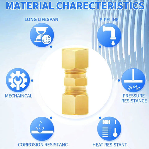 Brass Compression Tube Fitting One Quarter Inch OD to One Quarter Inch OD Union Connector with material characteristics background