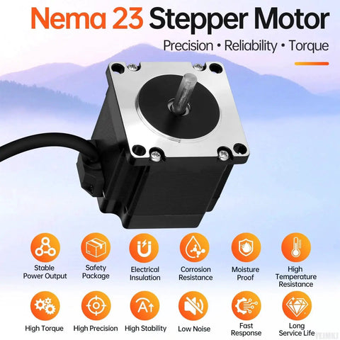 High Torque Nema 23 Stepper Motor Kit Pack Three Units 1.8 Degree 2 Phase Bipolar for CNC and 3D, black square motor front view
