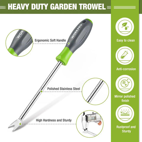 11.5 Inch Dandelion Weeder Puller Tool With Soft Grip Handle Stainless Steel Two Pronged Weeding Fork showing ergonomic handle design