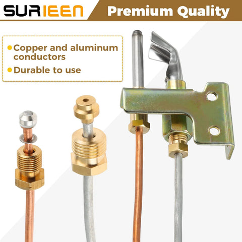 Water heater pilot assembly for LP propane with copper tubing, brass fittings and mounting bracket