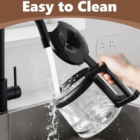 Glass coffee carafe with black handle, 10-cup replacement for De'Longhi coffee maker