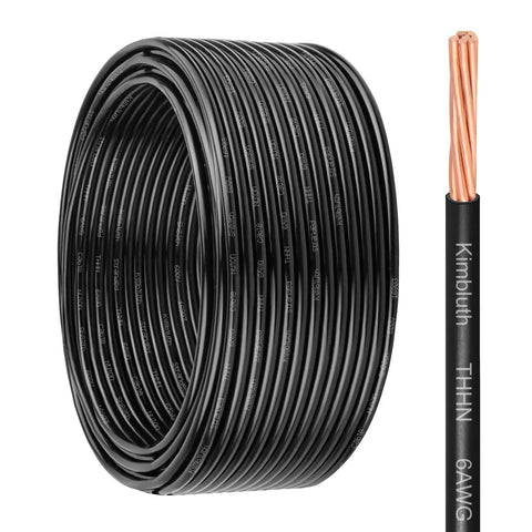 6 Gauge THHN Copper Wire 50 Ft Stranded Cable With Nylon Jacket Rated Up To 600V For Residential CNC Ground And Industrial Use black roll
