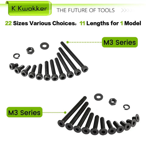 M3 Screw Kit Set With 2540 Pieces Packed With Socket Head And Flat Head M3 Screws From 4mm To 35mm, Zinc Plated Nuts Bolts Washers