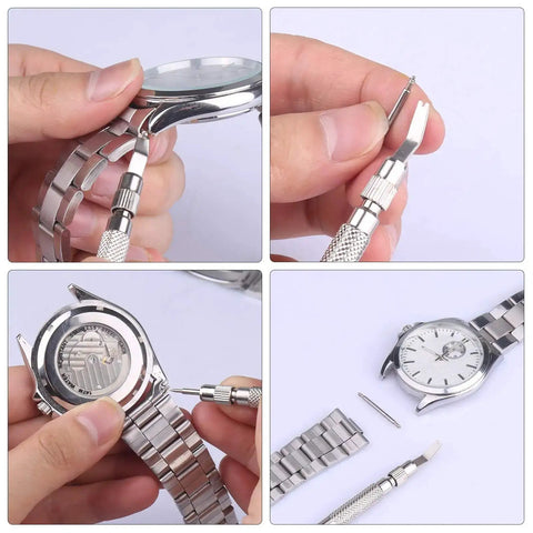Pro Grade Band Pins Kit With Spring Bar Replacements And Extra Tips 32 Piece Heavy Duty 316 Stainless Steel Pins Fits 16mm To 24mm Lug Width Quick Strap Removal And Easy Band Repair in use on watch